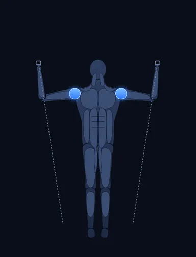 Alternating Cable Shoulder Press, start position, with the working muscles highlighted