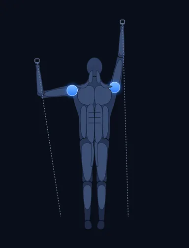 Alternating Cable Shoulder Press, finish position, with the working muscles highlighted