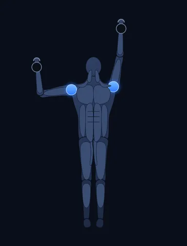 Alternating Kettlebell Press, finish position, with the working muscles highlighted