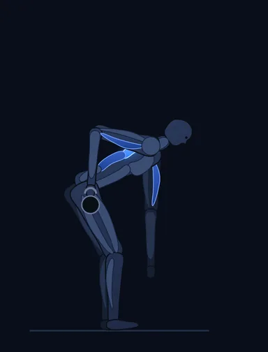 Alternating Kettlebell Row, finish position, with the working muscles highlighted