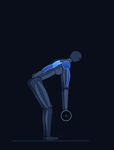 Bent Over Barbell Row, start position, with the working muscles highlighted