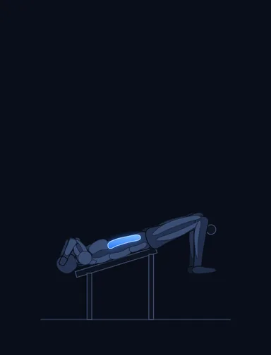 Decline Crunch, start position, with the working muscles highlighted