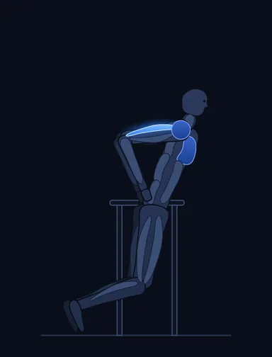 Dips - Triceps Version, finish position, with the working muscles highlighted