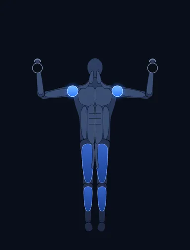 Double Kettlebell Push Press, start position, with the working muscles highlighted