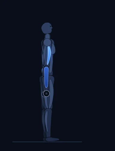 Dumbbell Bicep Curl, start position, with the working muscles highlighted