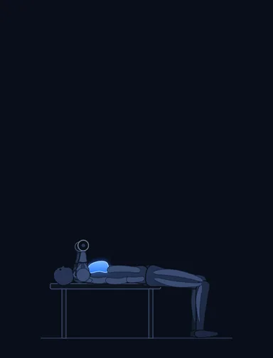 Dumbbell Flyes, start position, with the working muscles highlighted