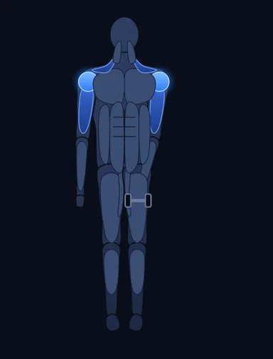 Dumbbell One-Arm Upright Row, start position, with the working muscles highlighted