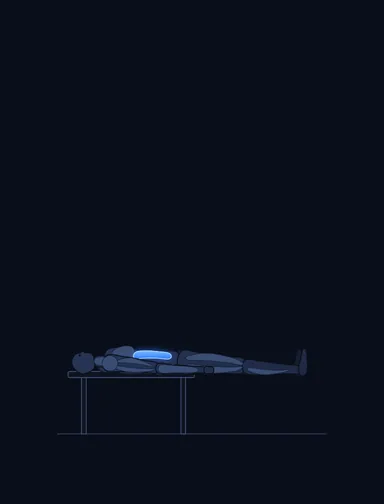 Flat Bench Lying Leg Raise, start position, with the working muscles highlighted