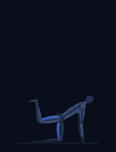 Glute Kickback, finish position, with the working muscles highlighted