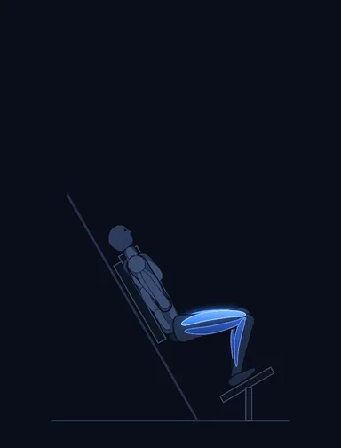 Hack Squat, finish position, with the working muscles highlighted