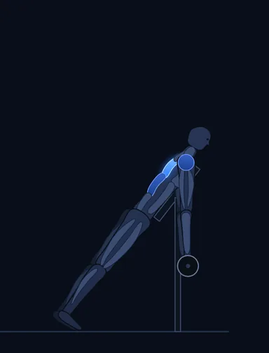 Incline Bench Pull, start position, with the working muscles highlighted