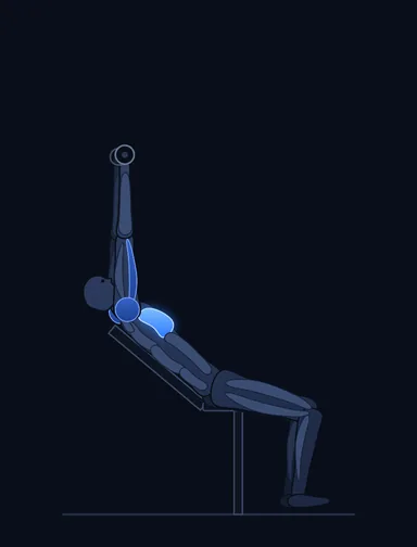 Incline Dumbbell Bench With Palms Facing In, finish position, with the working muscles highlighted