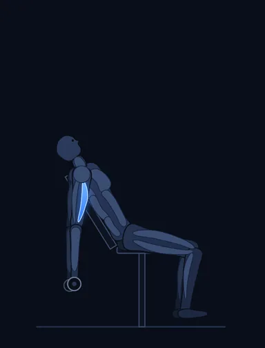 Incline Dumbbell Curl, start position, with the working muscles highlighted