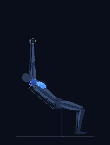 Incline Dumbbell Flyes, finish position, with the working muscles highlighted