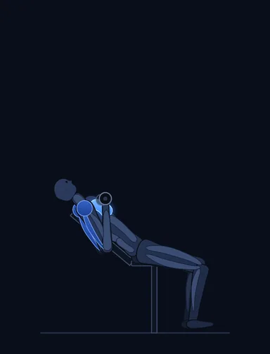 Incline Dumbbell Press, start position, with the working muscles highlighted