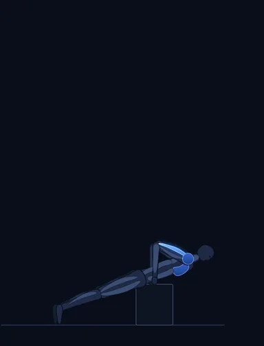 Incline Push-Up Close-Grip, finish position, with the working muscles highlighted