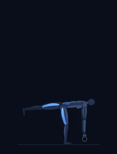 Kettlebell One-Legged Deadlift, finish position, with the working muscles highlighted