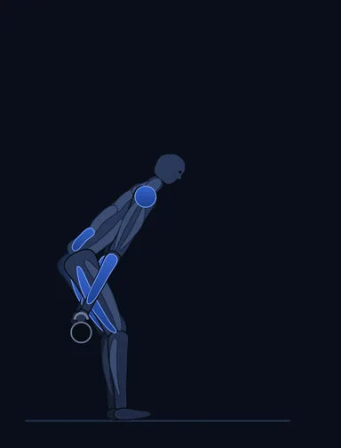 Kettlebell Swing (Two-Hand), start position, with the working muscles highlighted