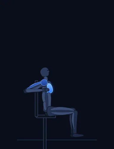 Leverage Chest Press, start position, with the working muscles highlighted