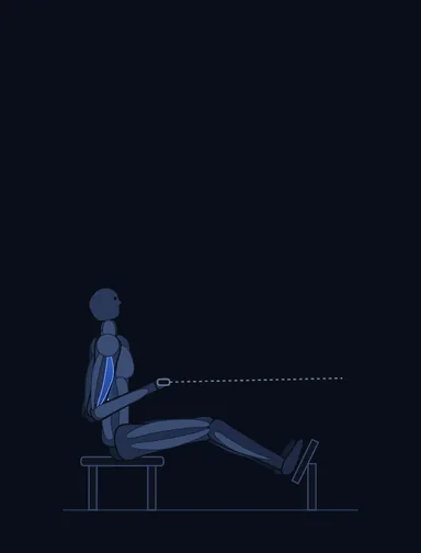 Leverage Iso Row, finish position, with the working muscles highlighted