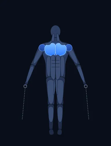 Low Cable Crossover, start position, with the working muscles highlighted