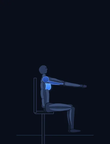 Machine Bench Press, finish position, with the working muscles highlighted