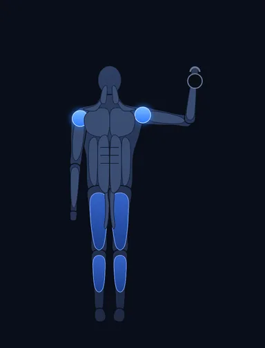 One-Arm Kettlebell Push Press, start position, with the working muscles highlighted