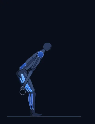 One-Arm Kettlebell Swings, start position, with the working muscles highlighted