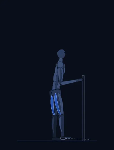 One-Legged Cable Kickback, start position, with the working muscles highlighted