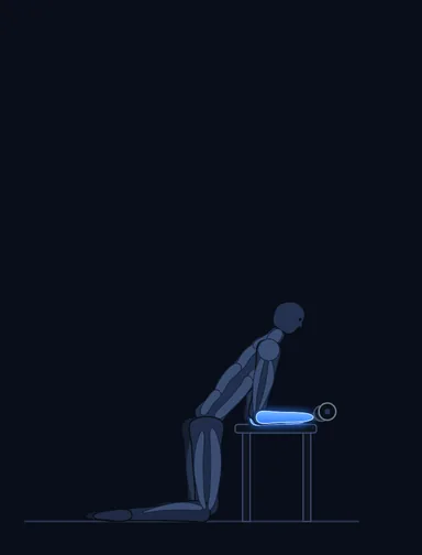 Palms-Up Dumbbell Wrist Curl Over A Bench, finish position, with the working muscles highlighted