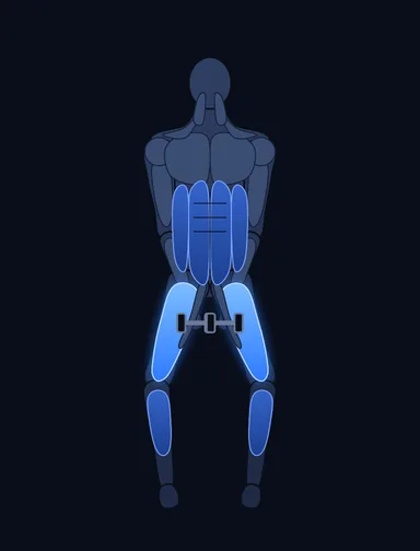 Plie Dumbbell Squat, start position, with the working muscles highlighted