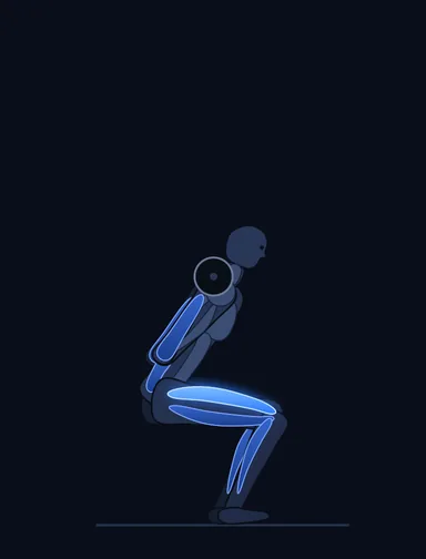 Reverse Band Box Squat, finish position, with the working muscles highlighted