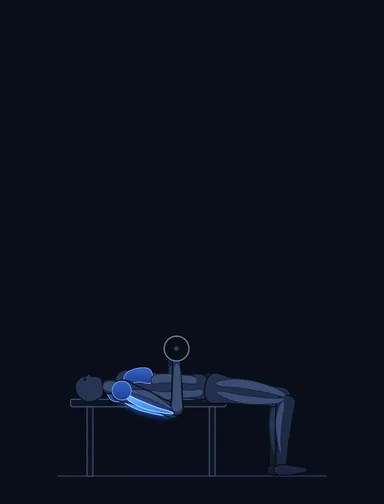 Reverse Triceps Bench Press, start position, with the working muscles highlighted