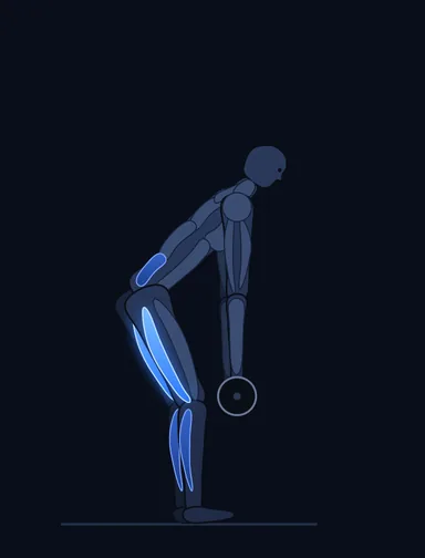Romanian Deadlift, finish position, with the working muscles highlighted
