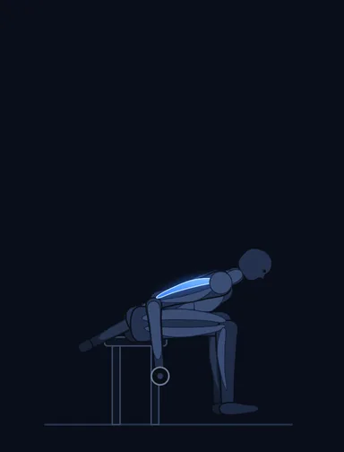 Seated Bent-Over One-Arm Dumbbell Triceps Extension, start position, with the working muscles highlighted