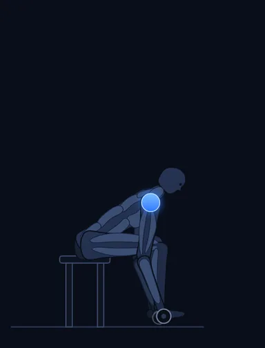 Seated Bent-Over Rear Delt Raise, start position, with the working muscles highlighted
