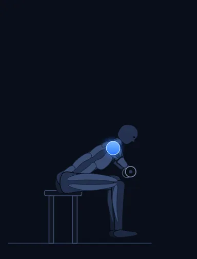 Seated Bent-Over Rear Delt Raise, finish position, with the working muscles highlighted
