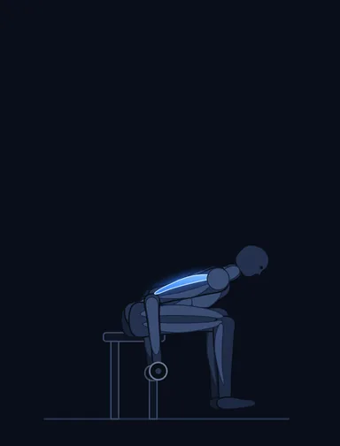 Seated Bent-Over Two-Arm Dumbbell Triceps Extension, start position, with the working muscles highlighted