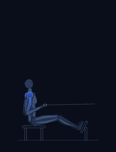 Seated Cable Rows, finish position, with the working muscles highlighted