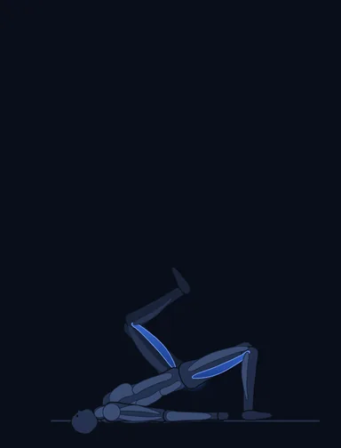 Single Leg Glute Bridge, finish position, with the working muscles highlighted