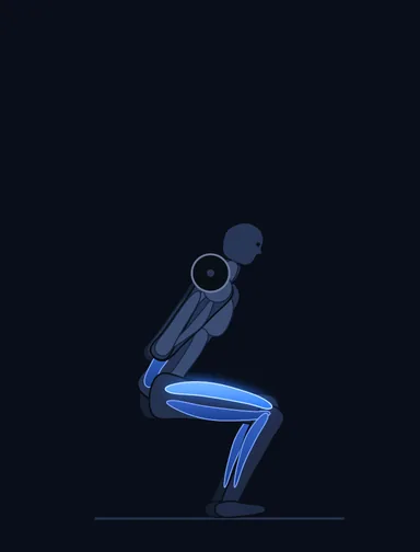 Smith Machine Squat, finish position, with the working muscles highlighted