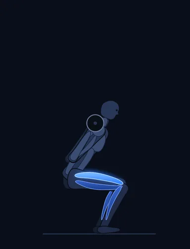 Speed Box Squat, finish position, with the working muscles highlighted