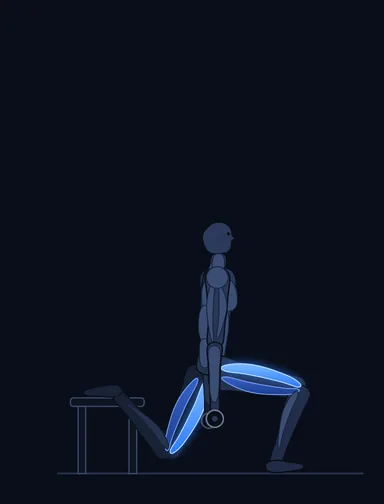 Split Squat with Dumbbells, finish position, with the working muscles highlighted