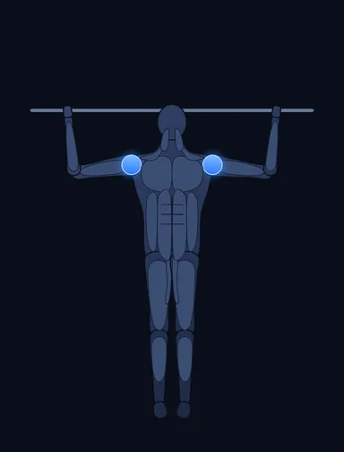 Standing Barbell Press Behind Neck, start position, with the working muscles highlighted