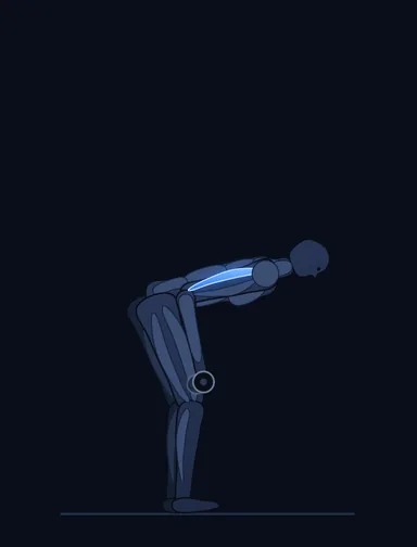Standing Bent-Over Two-Arm Dumbbell Triceps Extension, start position, with the working muscles highlighted