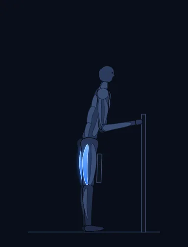 Standing Leg Curl, start position, with the working muscles highlighted
