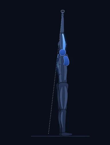 Standing Low-Pulley One-Arm Triceps Extension, finish position, with the working muscles highlighted