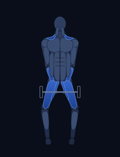 Sumo Deadlift with Chains, start position, with the working muscles highlighted