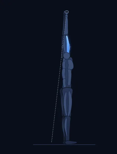 Triceps Overhead Extension with Rope, finish position, with the working muscles highlighted