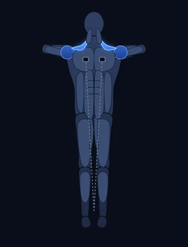 Upright Cable Row, finish position, with the working muscles highlighted